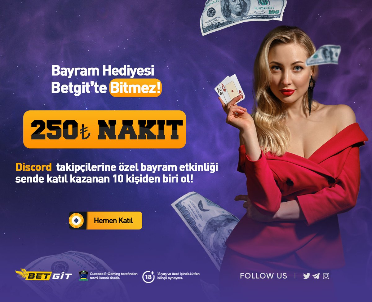 Bayram Hediyeleri BETGİT'te BİTMEZ!
10 Üyemize 250 TL Nakit 
Etkinliğe Katılım Betgit Discord discord.gg/SMsABCcXKT
RT+FAV Yap Etkinliğe Katıl

#freebet #freespin #denemebonusu #hoşgeldinbonusu #casino #slot #rulet #blackjack #bonus #bonushunt #slot