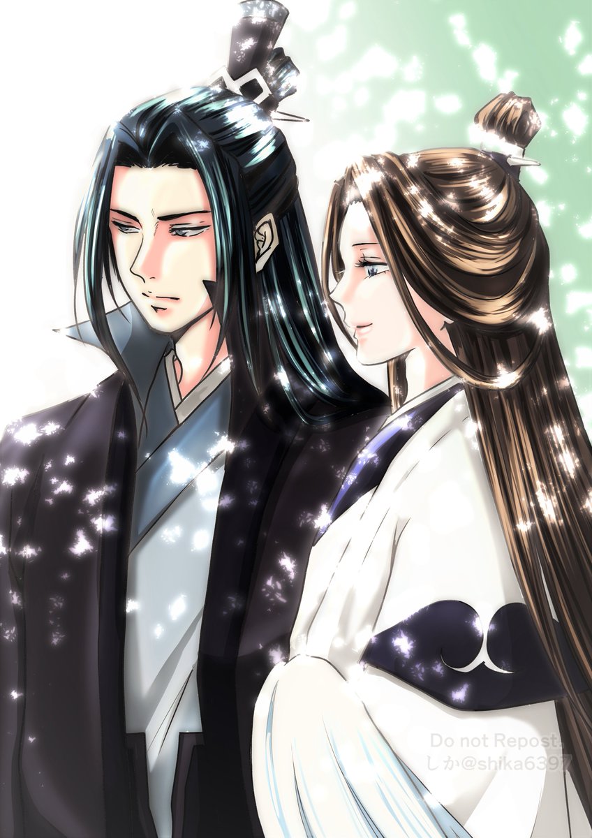 long hair 1boy 1girl black hair brown hair chinese clothes hanfu  illustration images