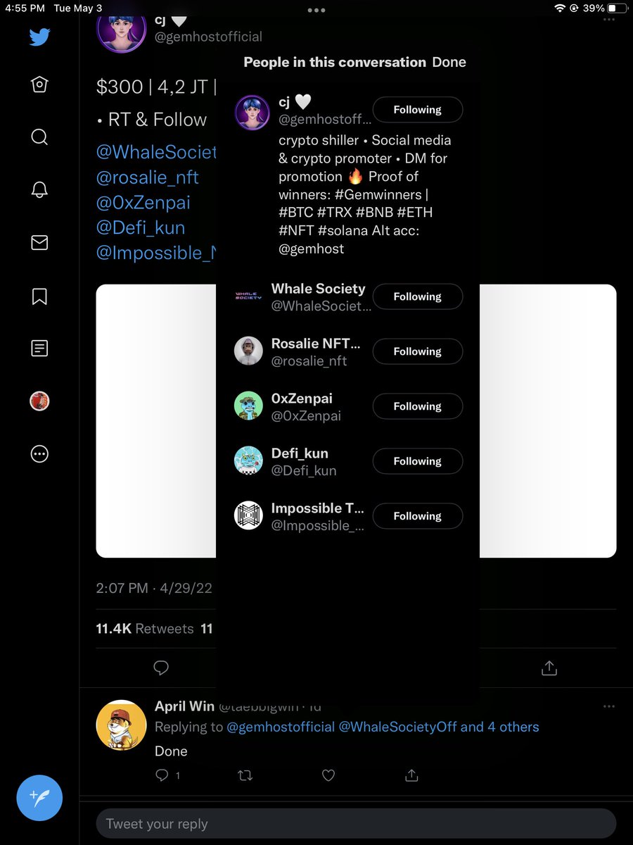 neosj18's tweet photo. @gemhostofficial @WhaleSocietyOff @rosalie_nft @0xZenpai @Defi_kun @Impossible_NFT All tasks done https://t.co/lcGmdS39f6