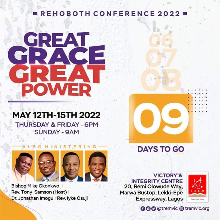revtonysamson's tweet photo. This is your defining moment!
This is your set time!
Join us to Receive GRACE &amp; POWER to ACCELERATE @ #REHOBOTHCONFERENCE2022 @tremvic 
#GreatGraceGreatPower
#gracetodobigthings 
#newthings 
#Nextdimensionofglory
#Graceforexploits
#Powertodominate
#Kairostime
@HappinessChi https://t.co/2tFLp9xFDE