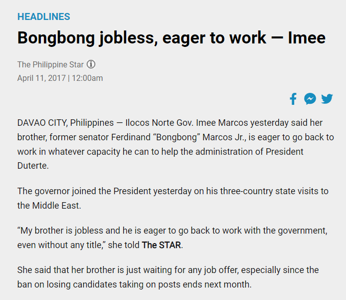 ccarlo111's tweet photo. Another head scratcher, Bongbong claimed to be eager to go back into work in 2017. Ano kayang nangyari? #LeniKiko2022 #MarcosMagnanakaw https://t.co/5UIi64IIlI