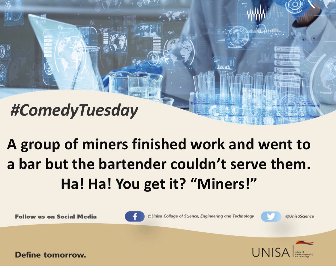 UnisaCSET's tweet photo. #ComedyTuesday #JustForLaughs #CSET #UNISA https://t.co/kQcBV185S4