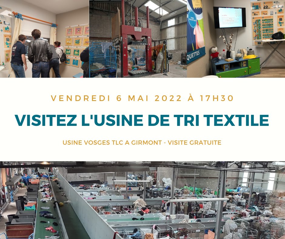 Vendredi 6 mai 2022, vous saurez tout sur la seconde vie étonnante de vos textiles : rendez-vous sur evodia.org/évènement pour vous inscrire ! #découverte #vosges #visite