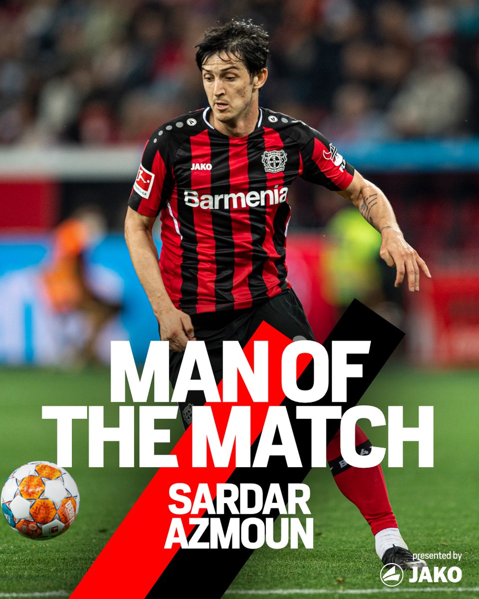 bayer04fussball's tweet photo. 🥇 Zum zweiten Mal in Folge hat euch Sardar #Azmoun überzeugt und erhält von euch nach #B04SGE die Auszeichnung zum "Man of the Match". Herzlichen Glückwunsch, Sardar! 👏

#Bayer04 | #Werkself https://t.co/IrJEcNgUOW