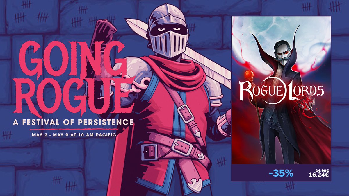 Celebrate with us the worlds of of Roguelike, Roguelite, Souls-like, Metroidvanias, and other games where you die... a lot! 💀

Until May 9, save 35% on #RogueLords!

store.steampowered.com/app/1069690/Ro…