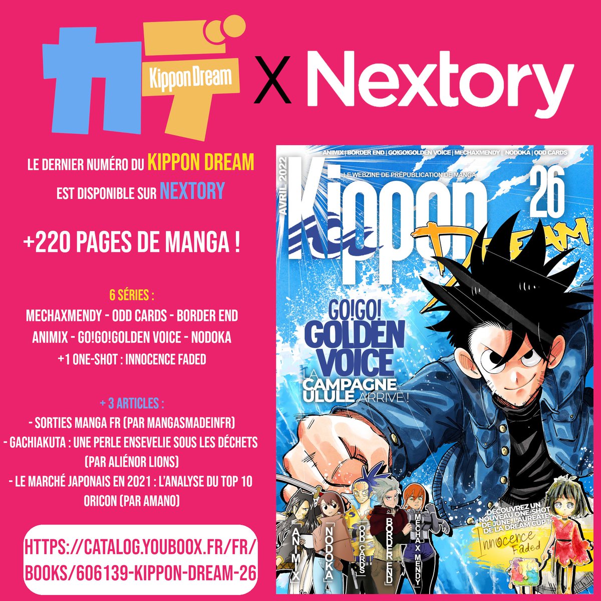 LE KIPPON DREAM N°26 EST DISPO SUR <a href="/nextoryfr/">Nextory France - ex Youboox</a> 
catalog.youboox.fr/fr/books/60613…
La lecture en mode double page est super, de quoi bien profiter de tous les mangas !
Bonne lecture ✌️
14 jours d'essai gratuits sur la plateforme à l'inscription, des milliers de livres/bd/presse en illimité.