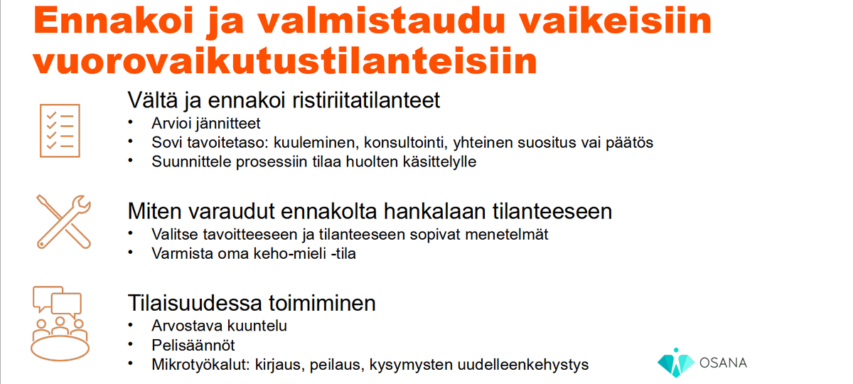Kaikki tilaisuudet eivät aina ole mukavia. Esim #kaavoitus ja rakennushankkeden, #sote -palveluiden, lakkauttamisten ja #luonnonhoito vuorovaikutustilaisuudet usein jännitteisiä.

🧵 aamupäivän koulutuksen teemoista: ennakointi, varautuminen ja toiminta
#osallisuus #fasilitointi