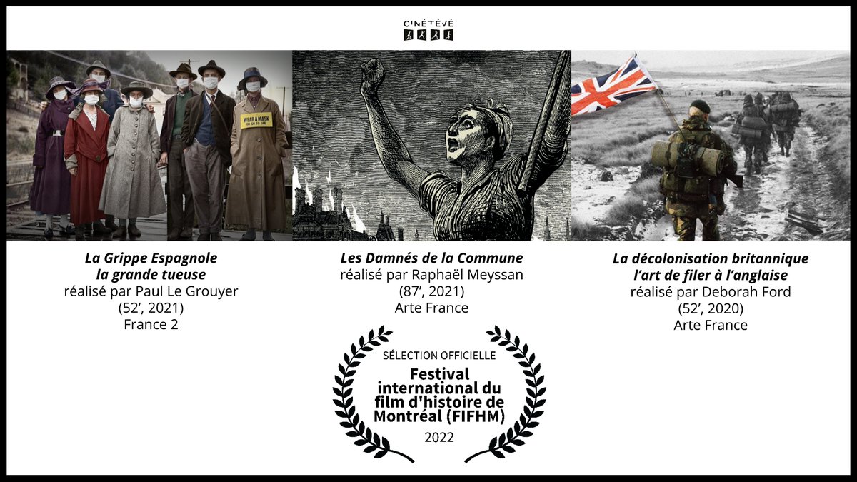 #TempsFort #Festival

✨ 3 productions Histoire <a href="/Cineteve_prod/">Cinétévé</a> sélectionnées pour la compétition du @FIFHMontreal qui se déroulera du 18 au 22 mai prochain à <a href="/MTL_Ville/">Ville de Montréal</a> 

👏 Bravo aux équipes !

Pour plus d'informations ⤵
fifhm.com/la-programmati…

[1/2]
