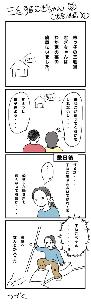 mio30pon's tweet photo. むぎちゃんとの出会いのマンガを描きました。
「三毛猫むぎちゃん（出会い編）①」
#猫マンガ https://t.co/esP3uc7G92