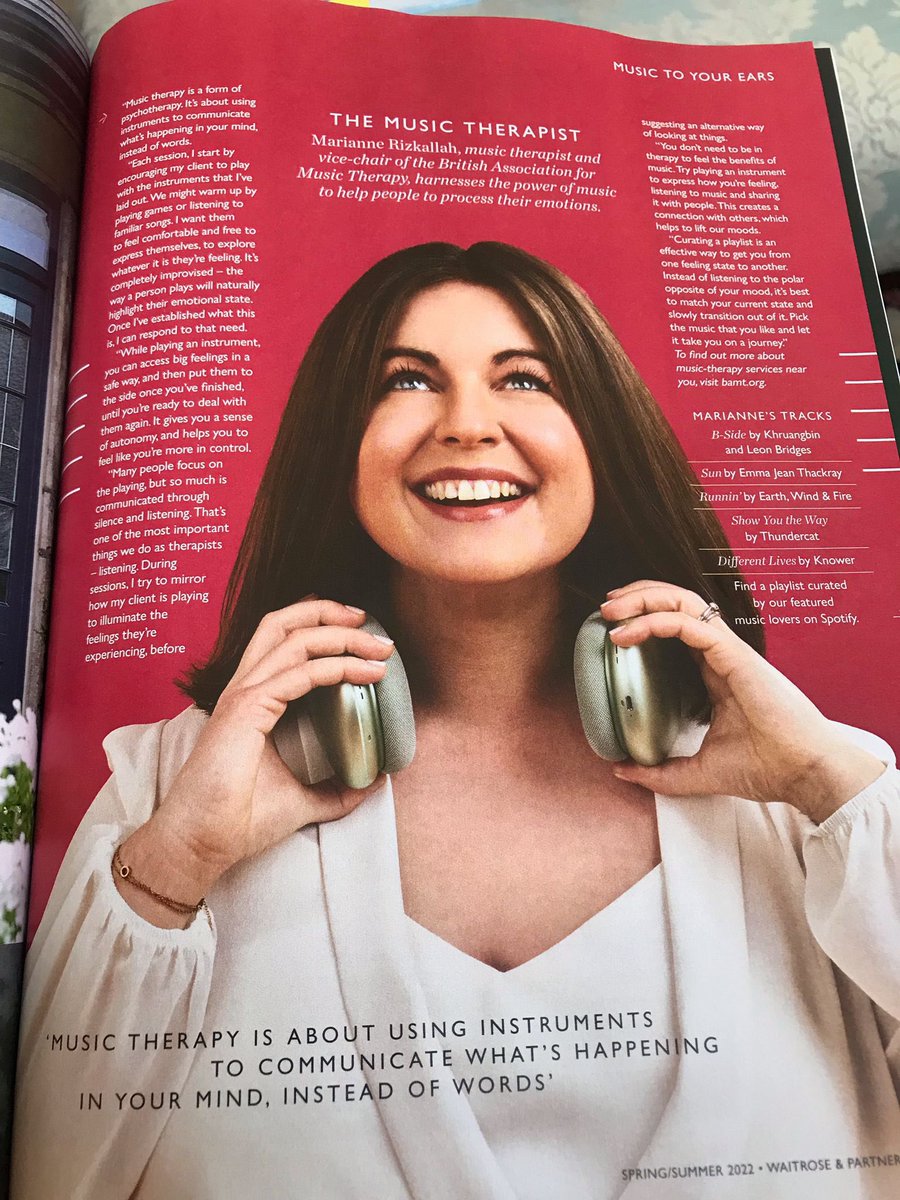 Fantastic to see Music Therapy article in the <a href="/waitrose/">Waitrose & Partners</a> magazine - huge thanks to <a href="/mariannecrMT/">Marianne</a> #musictherapy