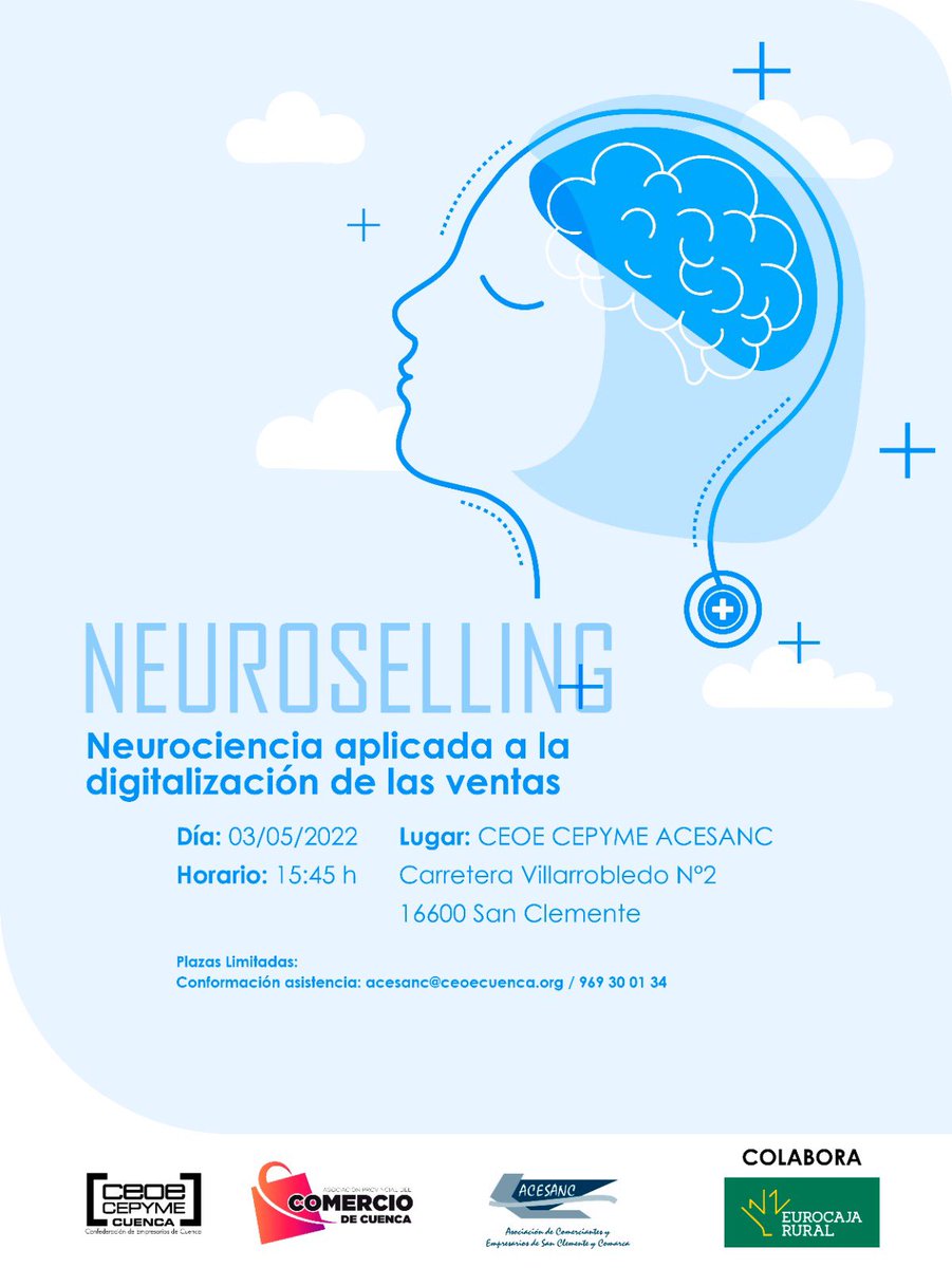 Esta tarde en la sede de <a href="/acesanc/">Acesanc</a> tendrá lugar la Jornada informativa sobre la Neurociencia aplicada a las ventas on line. No faltes. Asistencia gratuita <a href="/ceoecuenca/">CEOE CEPYME CUENCA</a> <a href="/eurocajarural/">Eurocaja Rural</a>