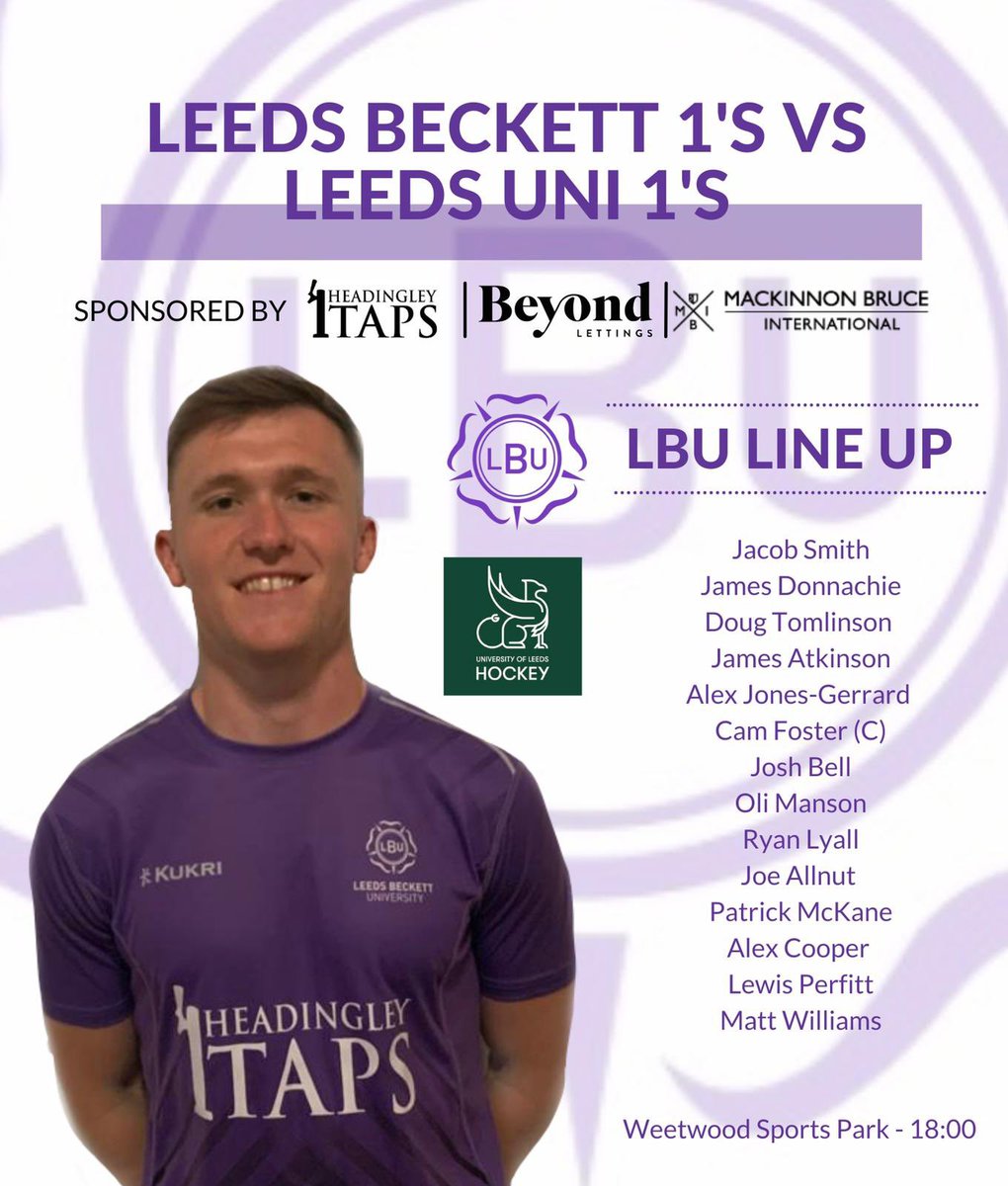 LBUHC's tweet image. 🚨MEN’S 1s VARSITY TEAM NEWS 🚨

Men’s 1s team to take on Uni of Leeds in Varsity 2022. This is the the last game for Beckett for a number of the squad, looking to go out on a high with a big win over the arch-rival! 6pm Pushback at Weetwood!💜

@carnegiesport #UTB #leedsvarsity