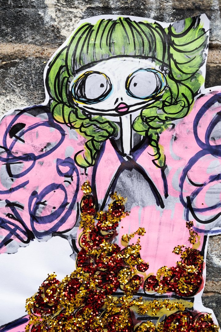 haunting colourful fash mag detournement spotted around Brick Lane yesterday.  Artist @Drashlakrass