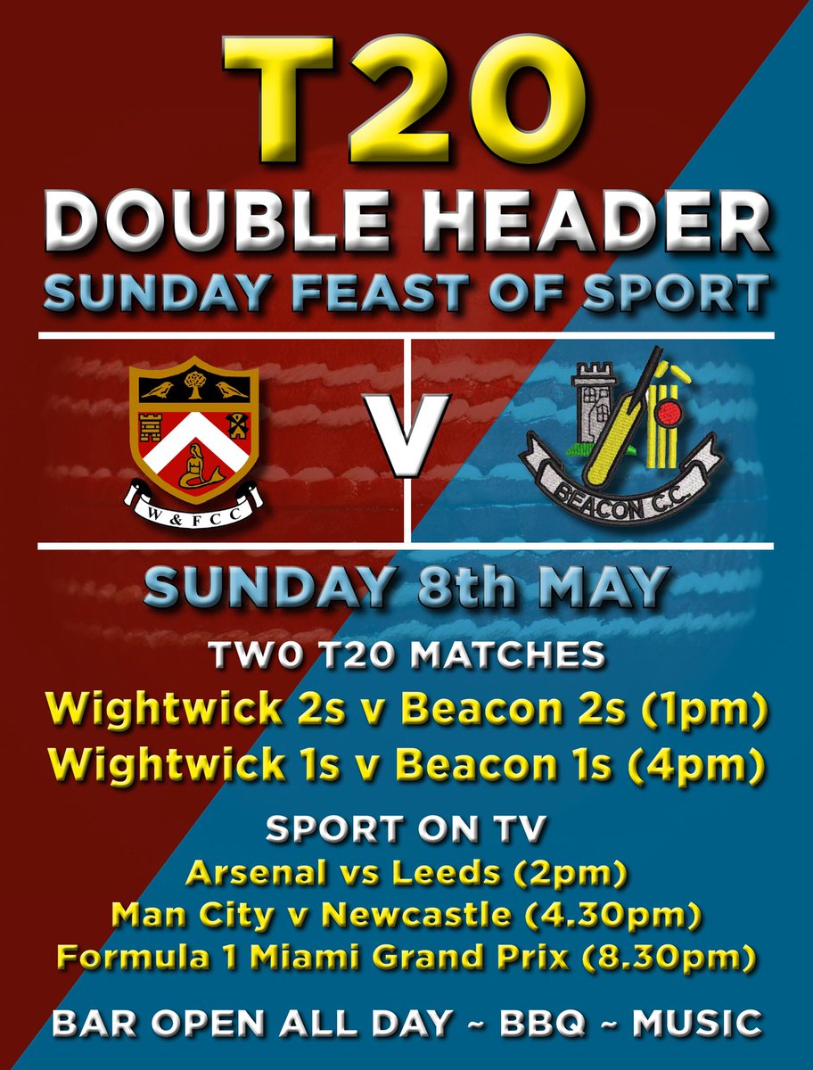THIS SUNDAY'S DAY OF SPORT 🏏Two T20 matches back to back with BBQ food available all day (Halal &amp; Vege options) 🍻🌭🍔
Plenty of sport through the day on the TVs  inside to make it an action packed day and music outside to make it a great atmosphere 🎶🎶