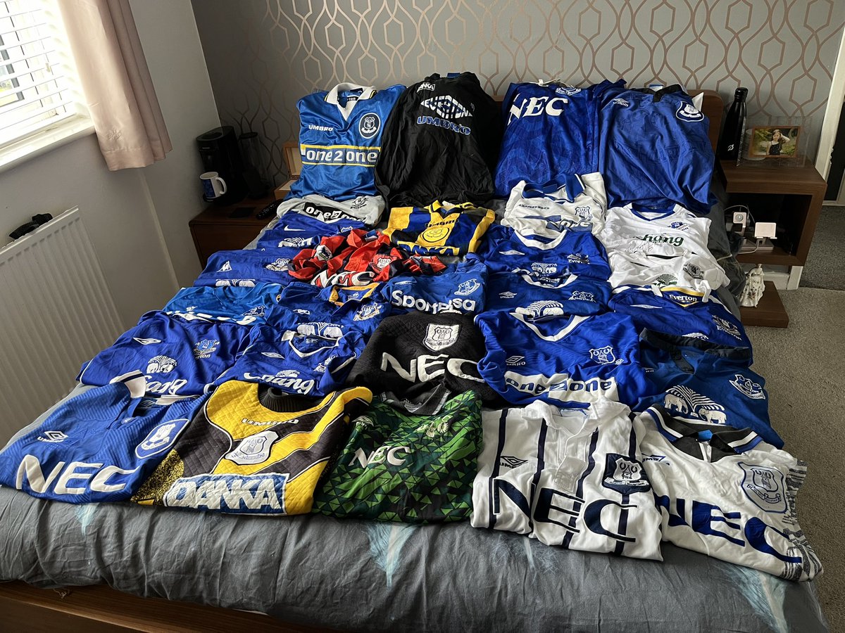 For the first time I’m giving serous consideration to selling some of my @everton shirts I’ve been collecting since the 80s (here are some but not all) - where is the best place to list them…eBay? <a href="/CollectingEFC/">CollectingEverton</a> <a href="/Everton/">Everton</a>Shirts <a href="/bluetoffee9/">Everton Shirts</a>