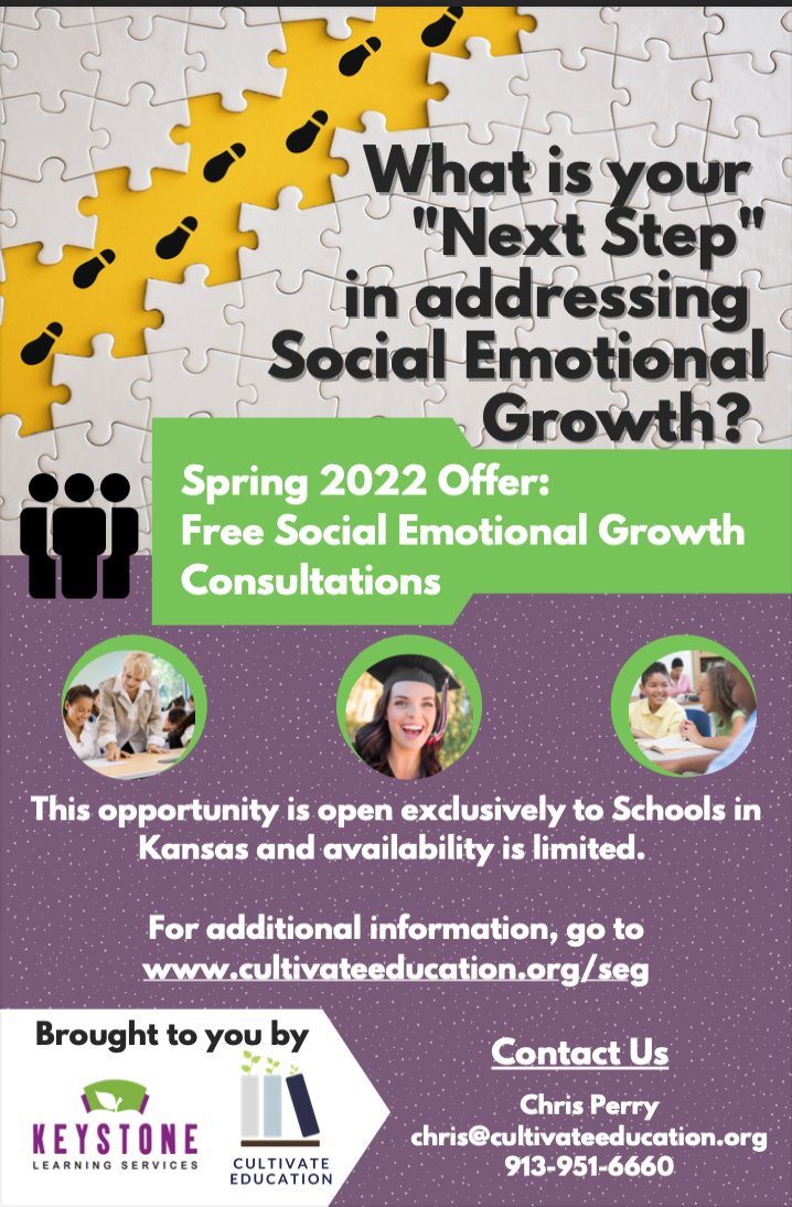 Looking to refresh your Social Emotional efforts for next school year? Check out this no-cost opportunity for any Kansas school through Keystone Learning Service and Cultivate Education.
#education #kansas #ksedchat