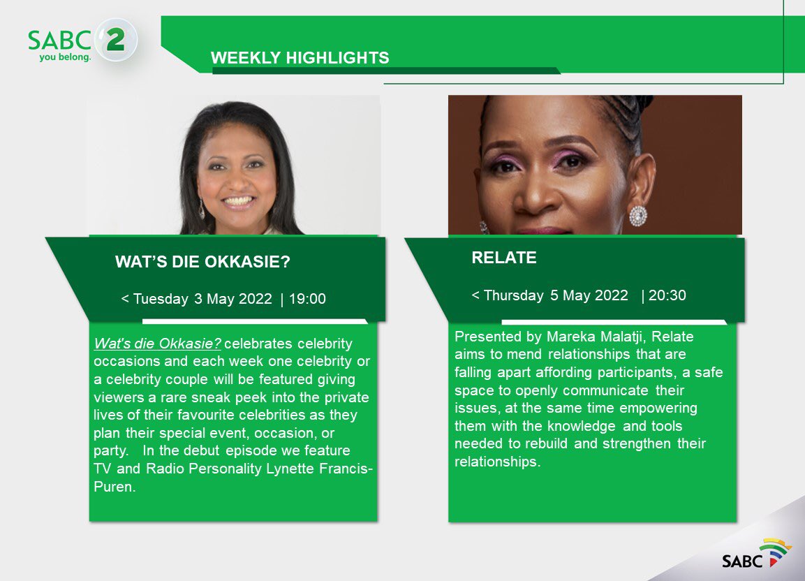 SABC on Twitter "SABC has more for you. What to watch this week from