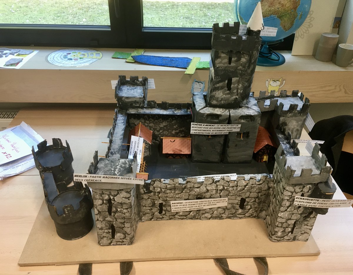 Lewillerhof's tweet photo. Atelier Histoire UEE Erstein : une Exposition qui prend forme ! 
Maquette transportable grâce à ses sangles fixées
Armes du Moyen-Age en argile
Abécédaire Vocabulaire autour du Château-Fort et ses définitions à placer (jeu à scratchs) sur la maquette 
Réalisés par Maxime et Aksel https://t.co/9lDruSh8MQ