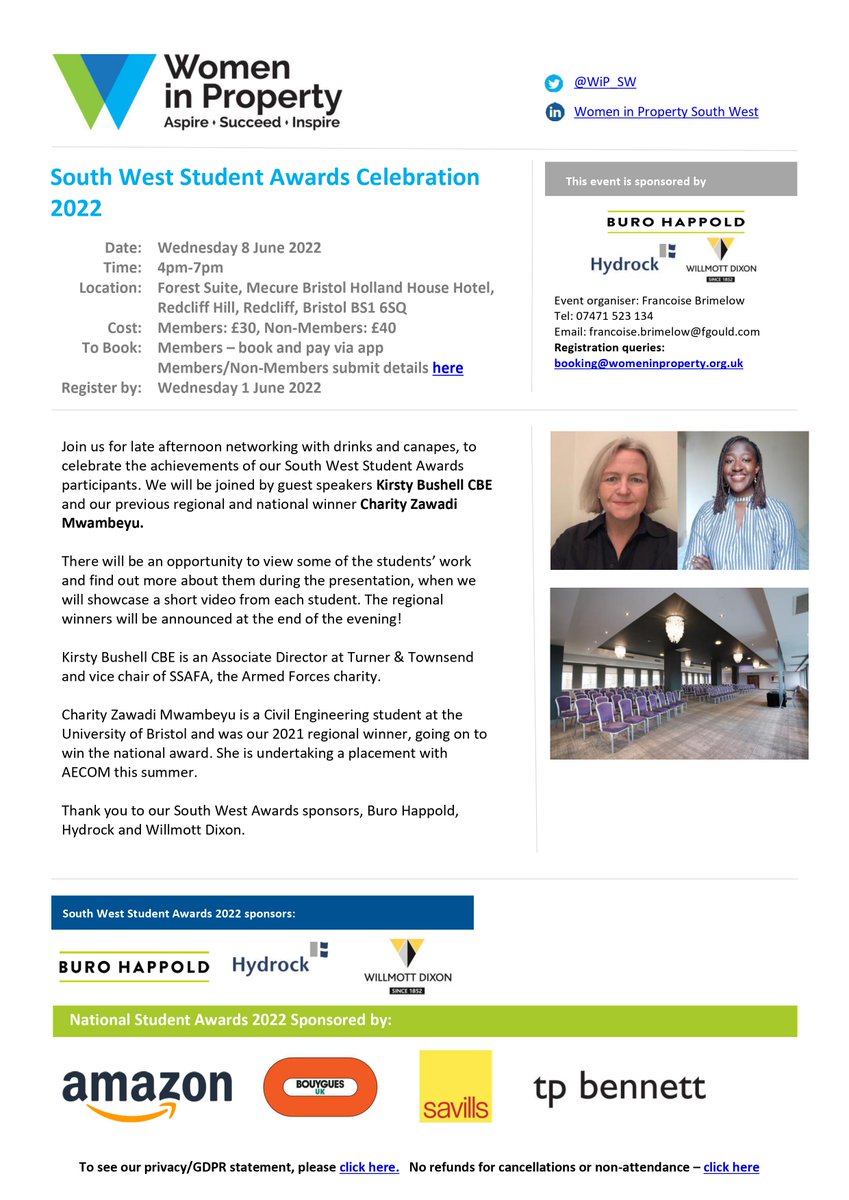 Our 2022 student awards are approaching! Join us on the 8th June to celebrate this year's nominees and hear from last year's South-West and national winner. Thank you to this year's sponsors <a href="/burohappold/">Buro Happold</a> @hydrocknews &amp; <a href="/WillmottDixon/">Willmott Dixon</a> - Sign up here or on our App: