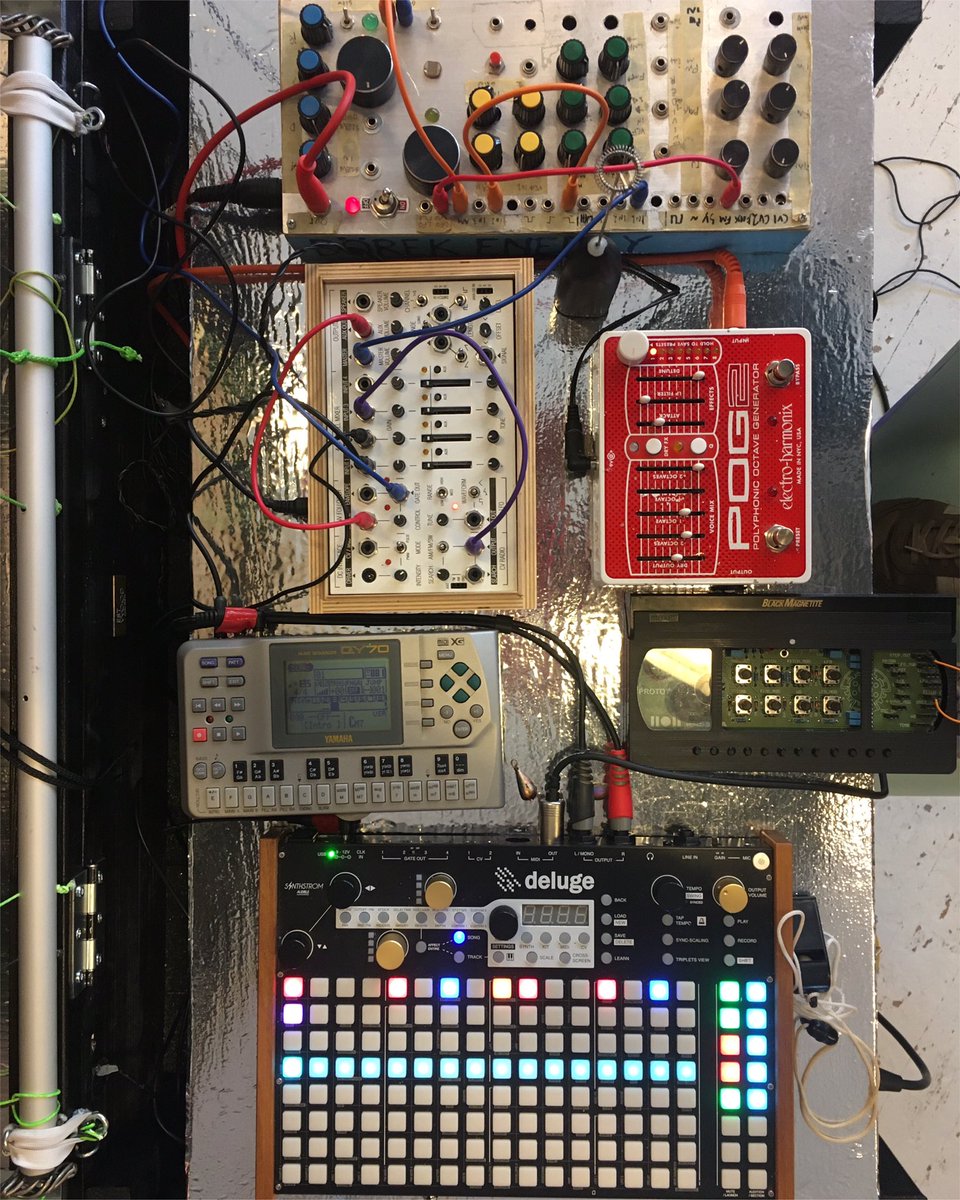 counivers's tweet photo. My intruments from the play Plantana @oyteateret Playing saturday! #synthstromdeluge #yamahaqy70 #nondestruktivekaseta #pog2 #komafieldkit #börekenergy https://t.co/hq7mQDXvnD