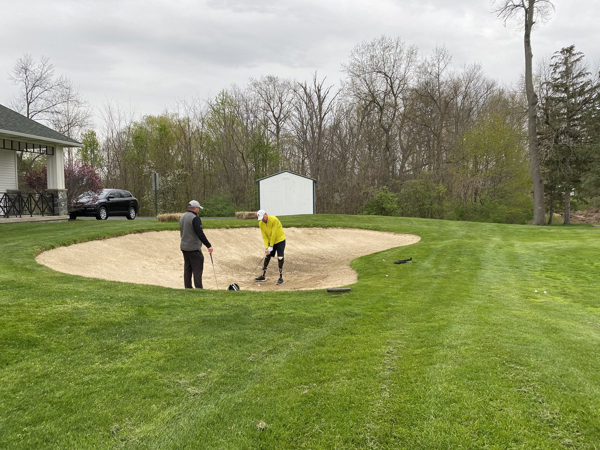 JoinTheTurn's tweet photo. Impromptu bunker lesson this morning by Program Director Trevor Hazen, PGA. Marc is a quick learner and will be getting out of bunkers with ease this summer. #changingcourseimprovinglife https://t.co/B0Zm9eJZEe