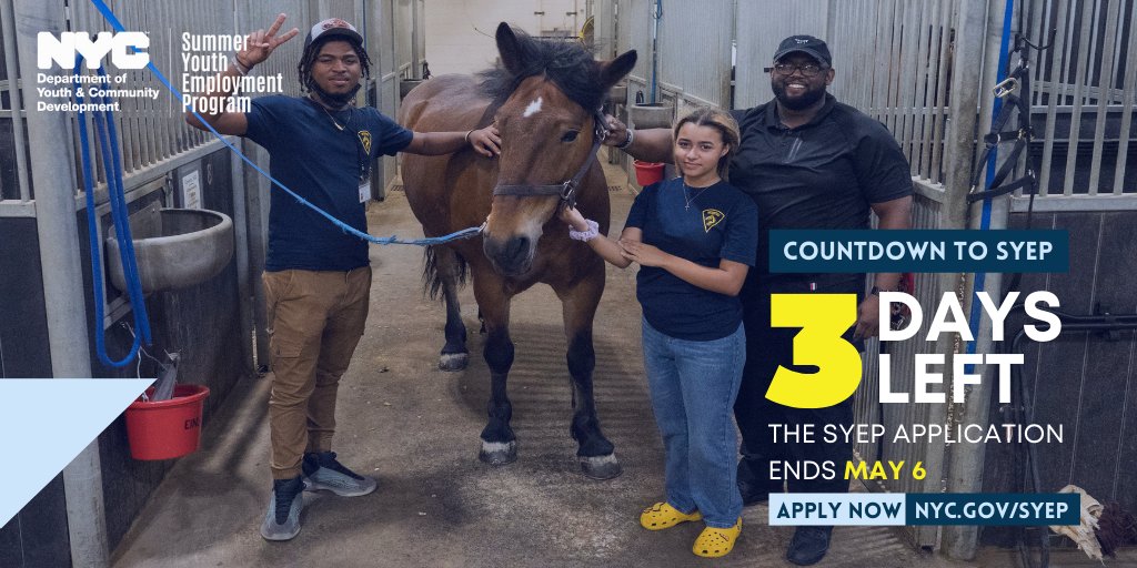 NYCYouth's tweet photo. π° Are you seeking opportunities to learn new skills while exploring potential careers AND earn money this summer? 3 days left to apply for SYEP. For more information go to: https://t.co/fDj3bVntr9
#NYCSYEP #Workforce #SummerJob #Paid #SYEP #SummerYouthEmploymentProgram https://t.co/E0RV1KJSiB
