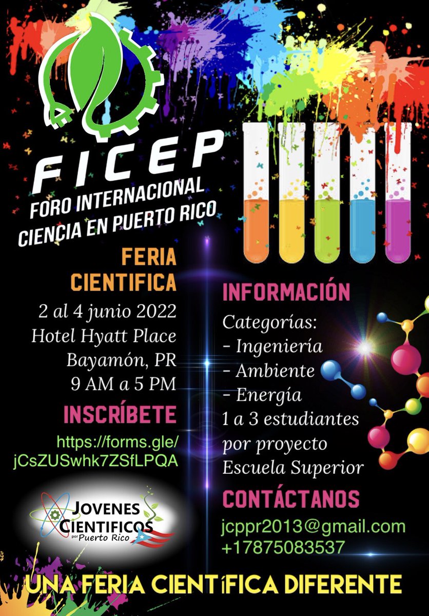 JCientificosPR's tweet photo. FERIA CIENTÍFICA FICEP

Inscríbete aquí:
https://t.co/NwIy1oE3KH

Más Info.:
jcppr2013@gmail.com
+17875083537

#EngiWorks
#EcoElectrica
#TechnoInventors
#Fomento
#Pridco

#energía #ingeniería #ambiente #FeriaCientifica #Homeschool https://t.co/Cegz5yzOYf