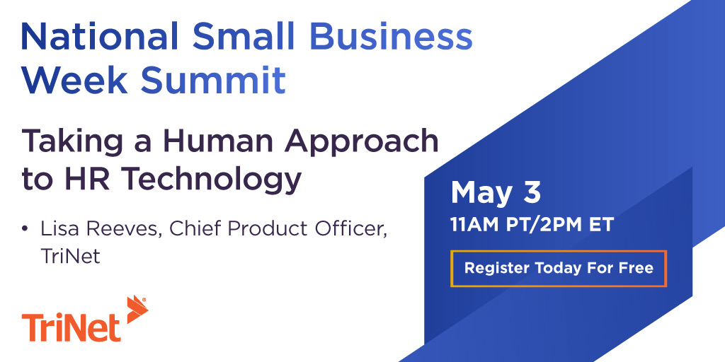 TriNet's tweet image. Our 2nd day of the TriNet Small Business Week Summit kicks off at 11 a.m. PT/2 p.m. ET with a talk on putting the “human” into HR tech from TriNet Chief Product Officer Lisa Reeves. It’s free &amp;amp; taking place all online! Join us here! connect.trinet.com/smallbusinessw…
#TriNetSmallBizSummit
