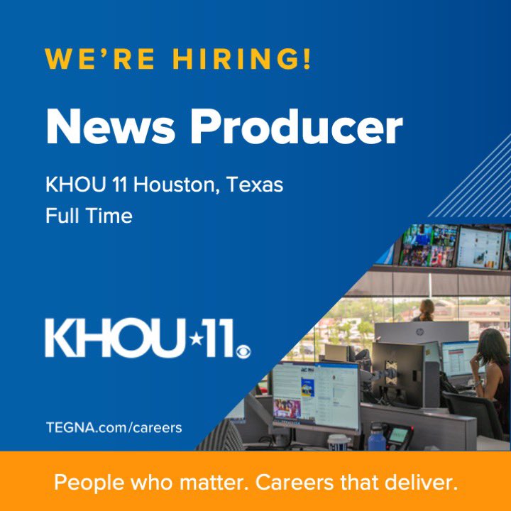 TV PRODUCERS:  
love breaking news, severe weather? <a href="/KHOU/">KHOU 11 News Houston</a> is on the hunt for a producer who’s decided there’s more to producing than stacking &amp; timing!!! 
<a href="/StewieB/">Stuart Boslow</a> <a href="/JMooreNews/">Jennifer Moore</a>