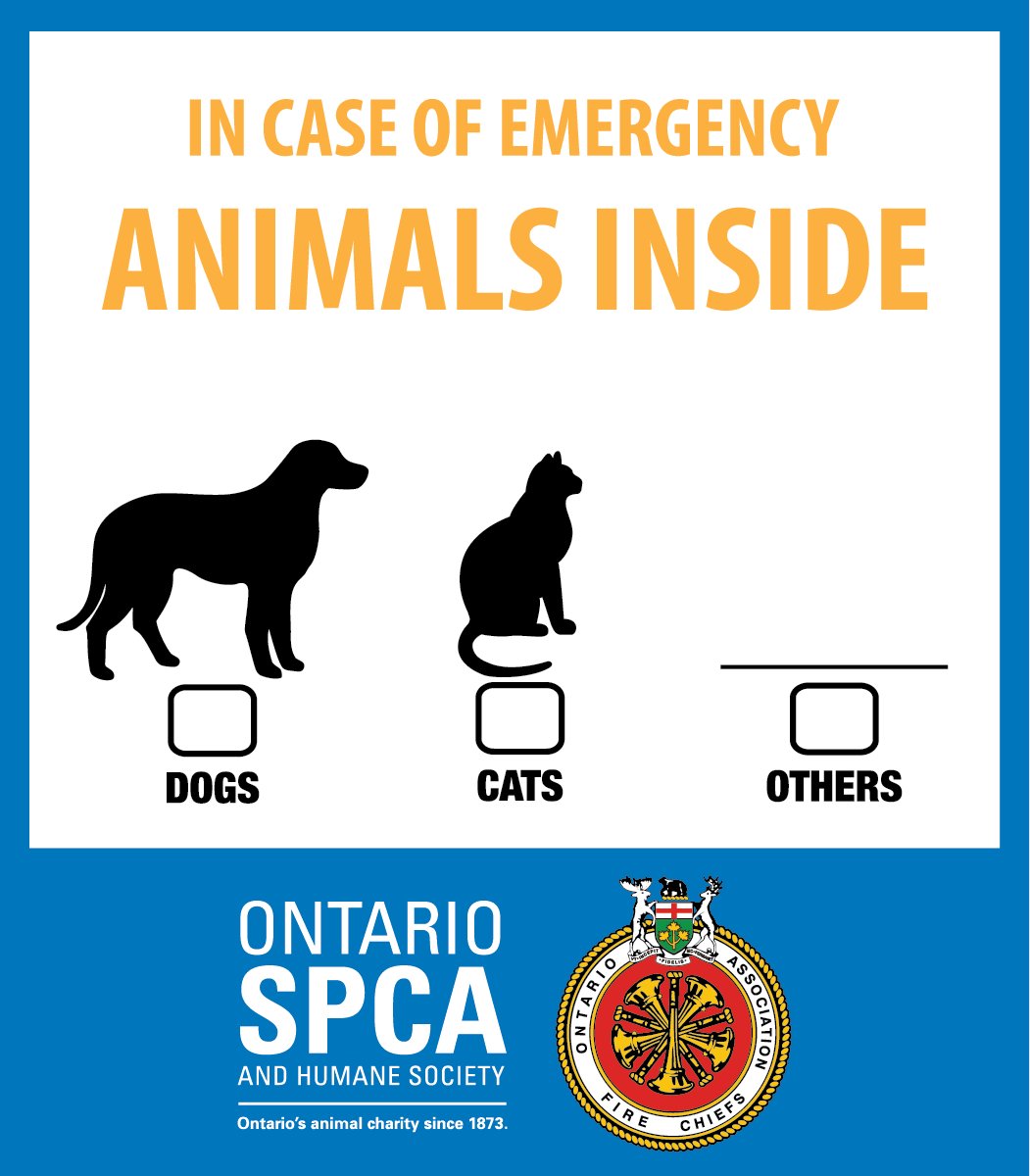 RHFES's tweet photo. Is your pet included in your emergency plan? As part of #EPWeek2022, the @OntarioSPCA & @ONFireChiefs encourage anyone with a pet to post an emergency decal on their front door to alert 1st responders there are pets inside. Visit https://t.co/Sn5DOtaYMk to request a FREE decal! https://t.co/gxK4pe9Z9r