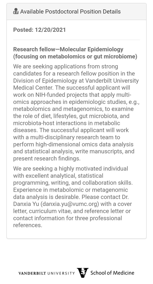 Danxia Yu 俞丹霞 (@yudanxia_epi) on Twitter photo @VUMC_Insights @VUMCepi @VUMC_Medicine <a href="/Kripalani_Sunil/">Sunil Kripalani, MD, MSc</a> @MurryVelma @VUMCHlthEquity @VUMC_DEI @EddieIglesia <a href="/tamadanielle11/">Tamarra McElroy</a> <a href="/VuBiome/">Vanderbilt Microbiome</a> <a href="/stephenwpatrick/">Stephen Patrick, MD, MPH</a> Meanwhile, we are hiring! Any postdoc/research fellows interested in nutritional and molecular epidemiology using multi-omics in multi-ethnic populations, come join us! @VUMC_Insights @VUMCepi @VUMC_Medicine <a href="/Kripalani_Sunil/">Sunil Kripalani, MD, MSc</a> @MurryVelma @VUMCHlthEquity @VUMC_DEI @EddieIglesia <a href="/tamadanielle11/">Tamarra McElroy</a> <a href="/VuBiome/">Vanderbilt Microbiome</a> <a href="/stephenwpatrick/">Stephen Patrick, MD, MPH</a> Meanwhile, we are hiring! Any postdoc/research fellows interested in nutritional and molecular epidemiology using multi-omics in multi-ethnic populations, come join us!