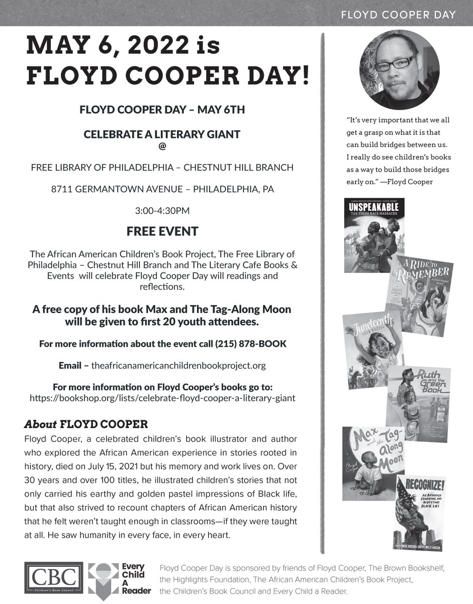 This Friday is Floyd Copper day with <a href="/FreeLibrary/">Free Library of Philadelphia</a> Come and celebrate this literary giant!