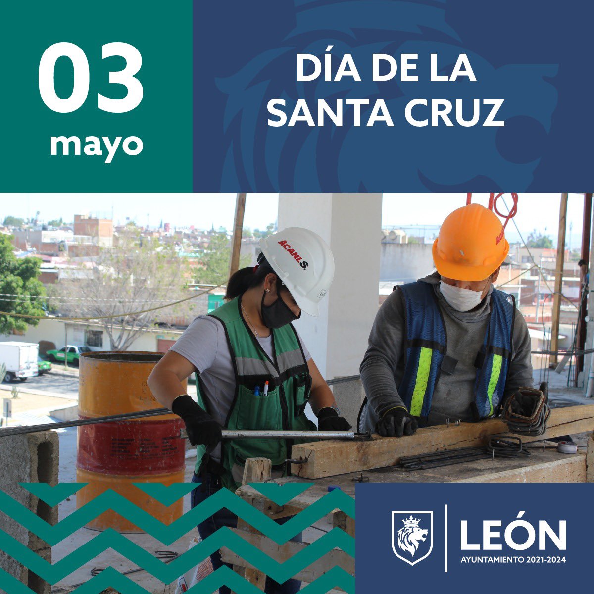 IMUVILEON's tweet photo. Este #3DeMayo celebramos a las y los trabajadores de la construcción, quienes con su trabajo, colaboran en el desarrollo de infraestructura, equipamiento y viviendas de las ciudades. 

#SomosGrandes #SomosFuertes  #SomosLeón https://t.co/bV6Jsq5b9X