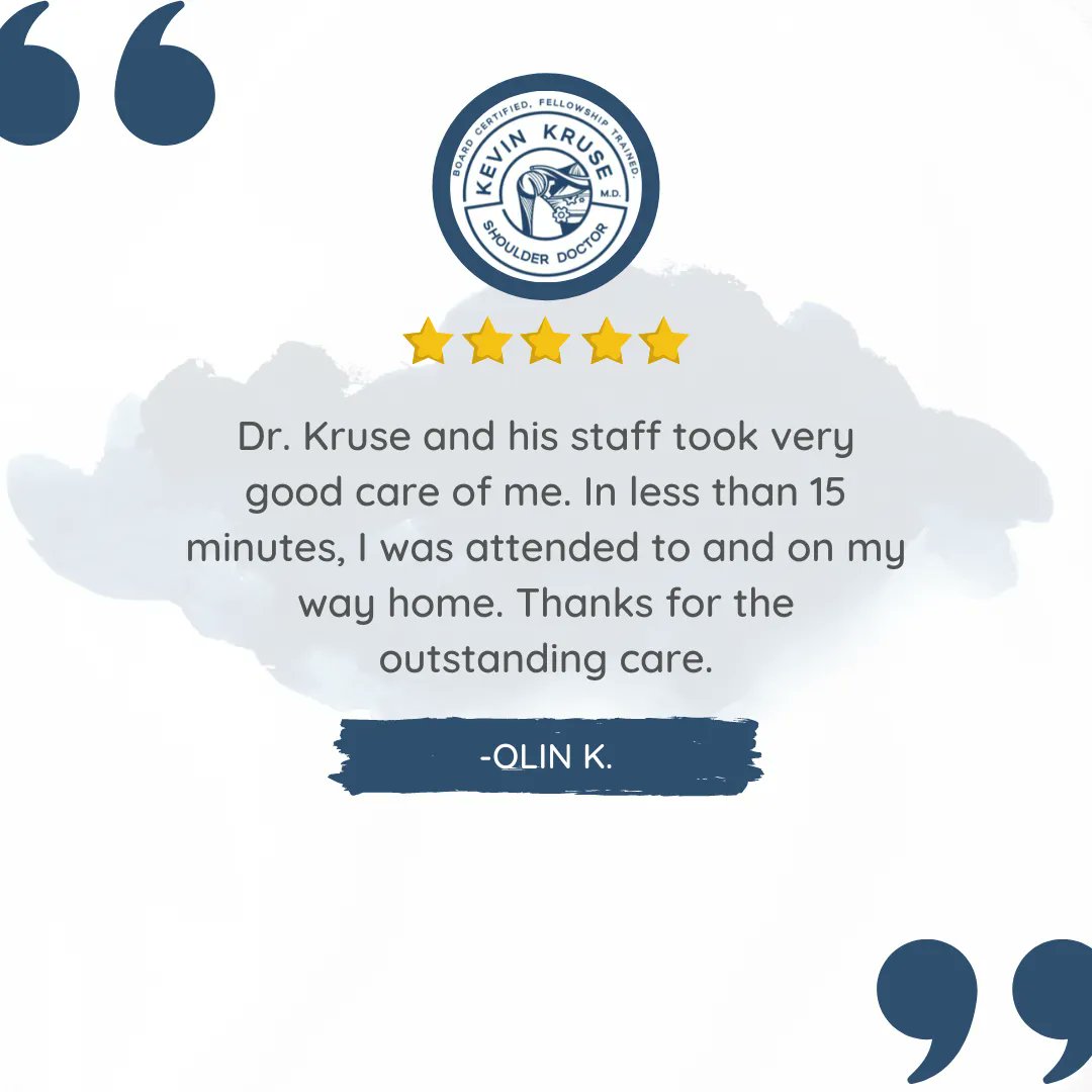 KevinKruseMD's tweet photo. We are so glad to hear that you had a good experience, Olin! #patienttestimonial #testimonialtuesday #ShoulderDoc #KevinKruseMD https://t.co/R2cD1ikIk2