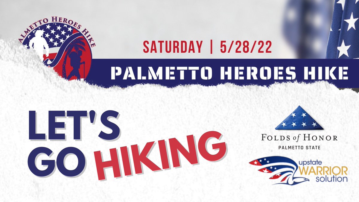 This Memorial Day weekend join other patriots in the Upstate for the inaugural Palmetto Heroes Hike!

Click the link below for registration and sponsorship information! Join us as we sacrifice for those who sacrificed! bit.ly/PalmettoHeroes…