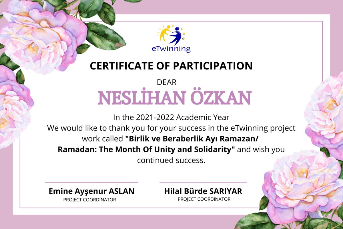 Ramadan:The Month Of Unity And Solidarity #eTwinning projemiz Ramazan ayının bitmesiyle sona ermiş oldu.Öğrencilerimize Ramazan kültürünü yaşatmanin yanında, birçok dijital ürün kullanımı konusunda beceri kazandırdık. Katılım belgelerini  takdim ederek projemizi sonlandırdık
