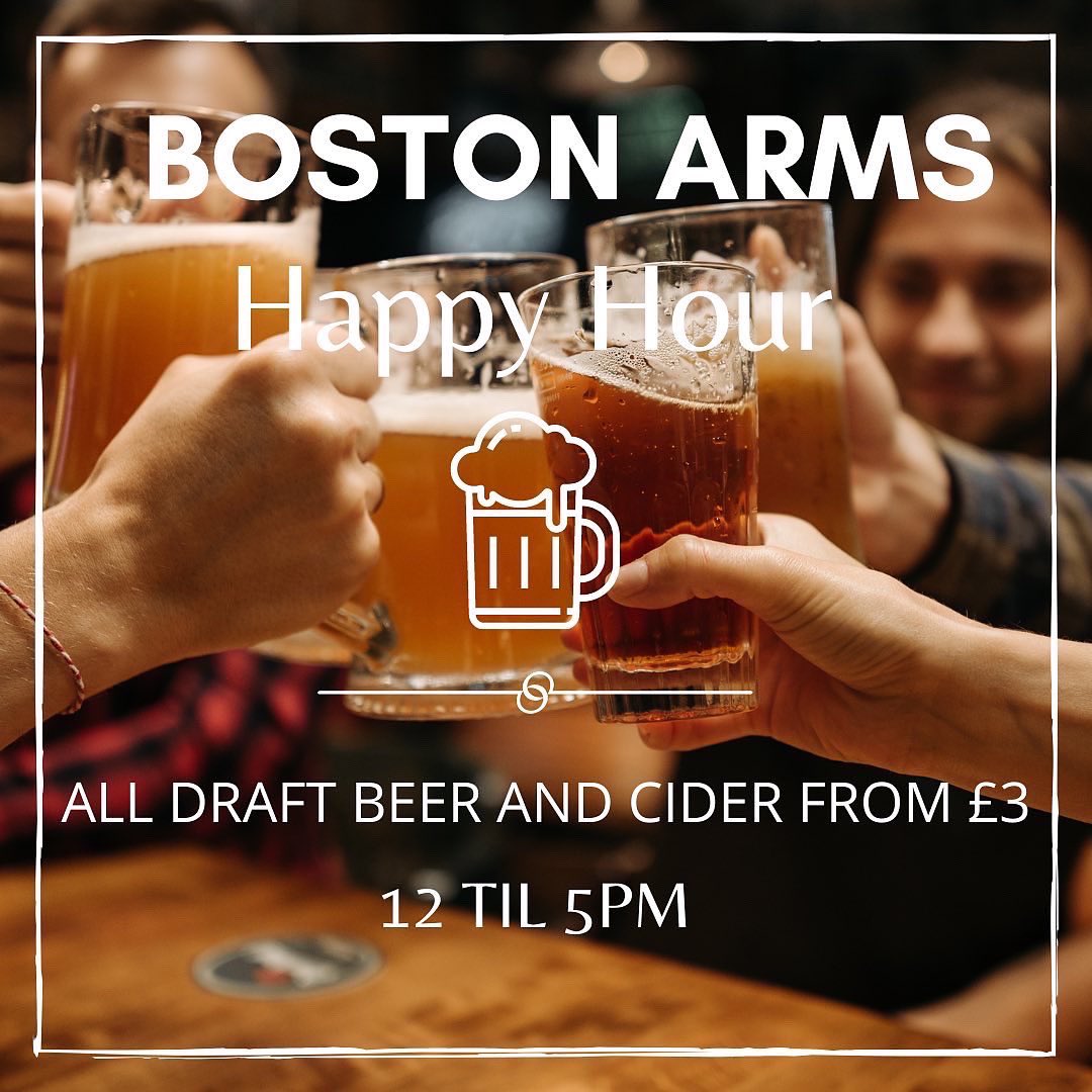 BostonArms's tweet image. We have not one, not two but THREE different happy hours! 

Officially starting today 2 for 1 cocktails every Tuesday🍸

House spirit and mixer only £2.95 every day 7 til 9pm🥃

And of course the original happy hour - All draft beer and cider from £3 between 12-5pm 🍻