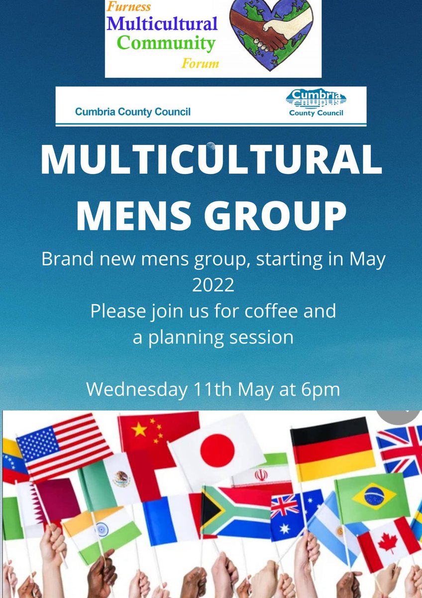You ask, we deliver
Thanks to funding from <a href="/cumbria/">Cumbria</a> county council we are now able to start planning our brand new mens group, please join us for a planning session 😁
Email is at info@furnessmulticultural.org.uk or pop us a message via Facebook to confirm attendance