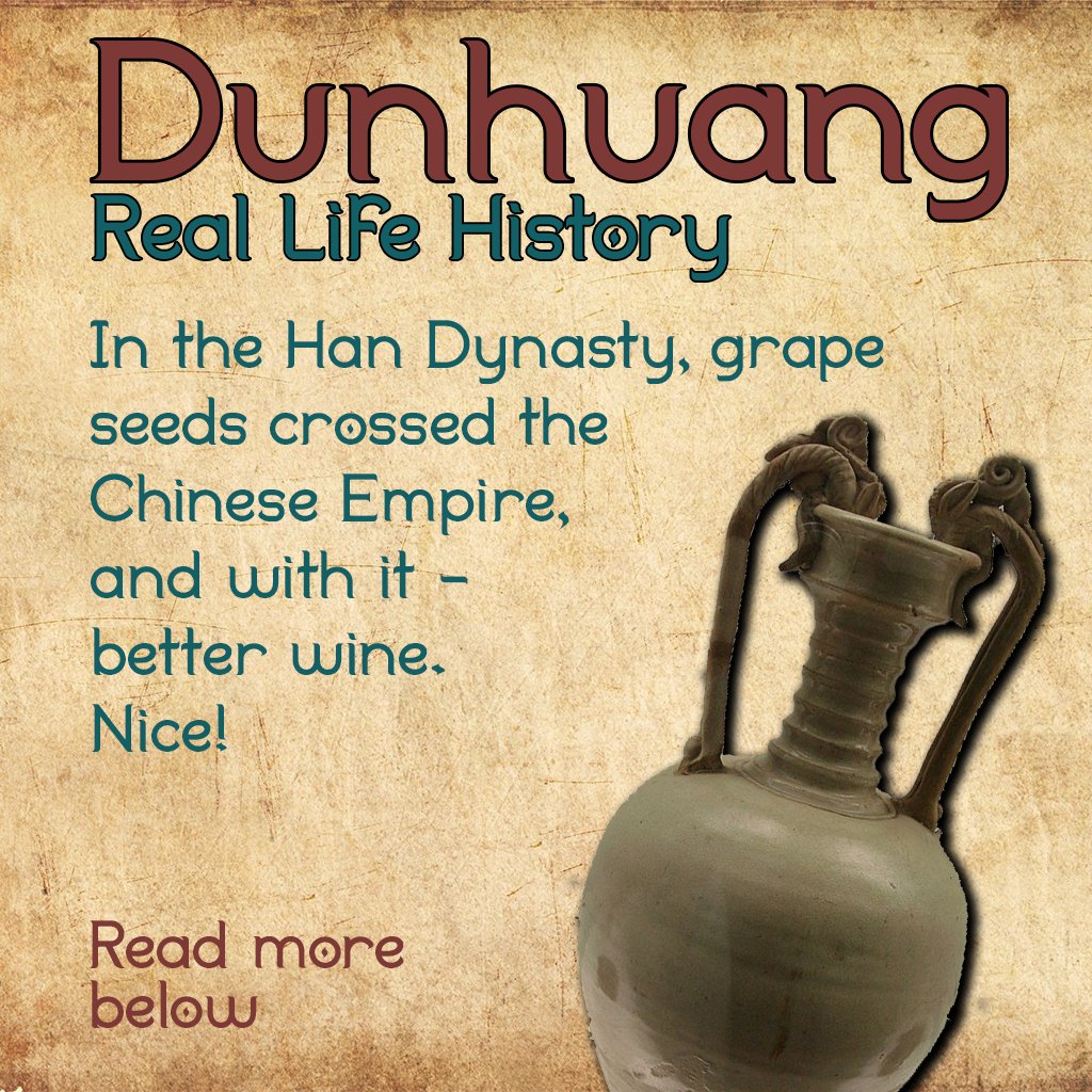 jing_studio's tweet photo. Early in the Han Dynasty (202 BC - 220 AD), pioneer Zhang Qian journeyed into the Western Regions of the Empire, and introduced them to grape seeds. And you know what that meant? Better wine!

Dunhuang was great for growing grapes and the city's wine travelled far and wide. https://t.co/qYodWzVrpO