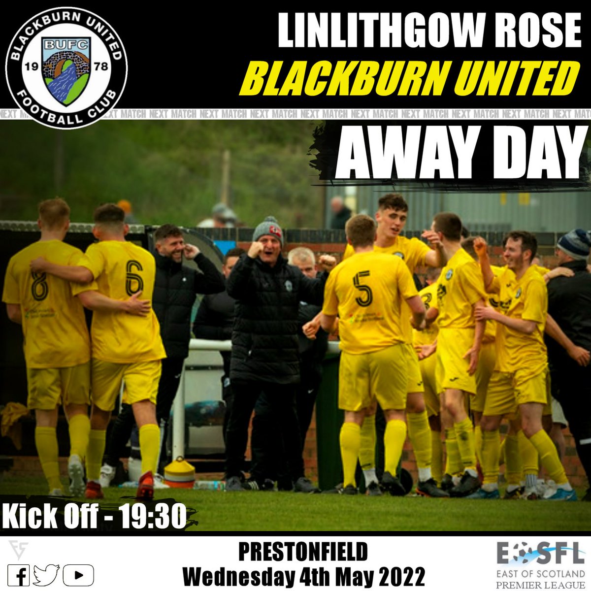 FOOTYSTUDIO's tweet photo. This Wednesday Burnie continue the fight to stay in the @EastScotlandFA Premier League
@LinlithgowRose vs @BlackburnUnited 
Head along and support the team and help give them that push they need 🤘⚽️🖤🤍🖤
@SusanBoyle

#groundhopping #scottishfootball https://t.co/Jndlo1VqLK