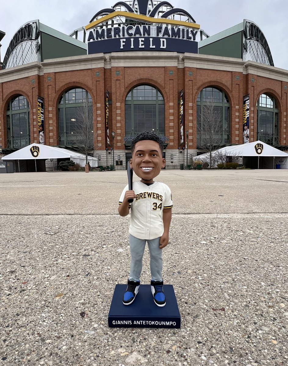 Milwaukee Brewers on X: At long last, we've unveiled our mystery  bobblehead! On Sunday, Sept. 11, we're giving away 35,000 Giannis  Antetokounmpo bobbleheads – featuring @Giannis_An34 in a Brewers jersey –  courtesy