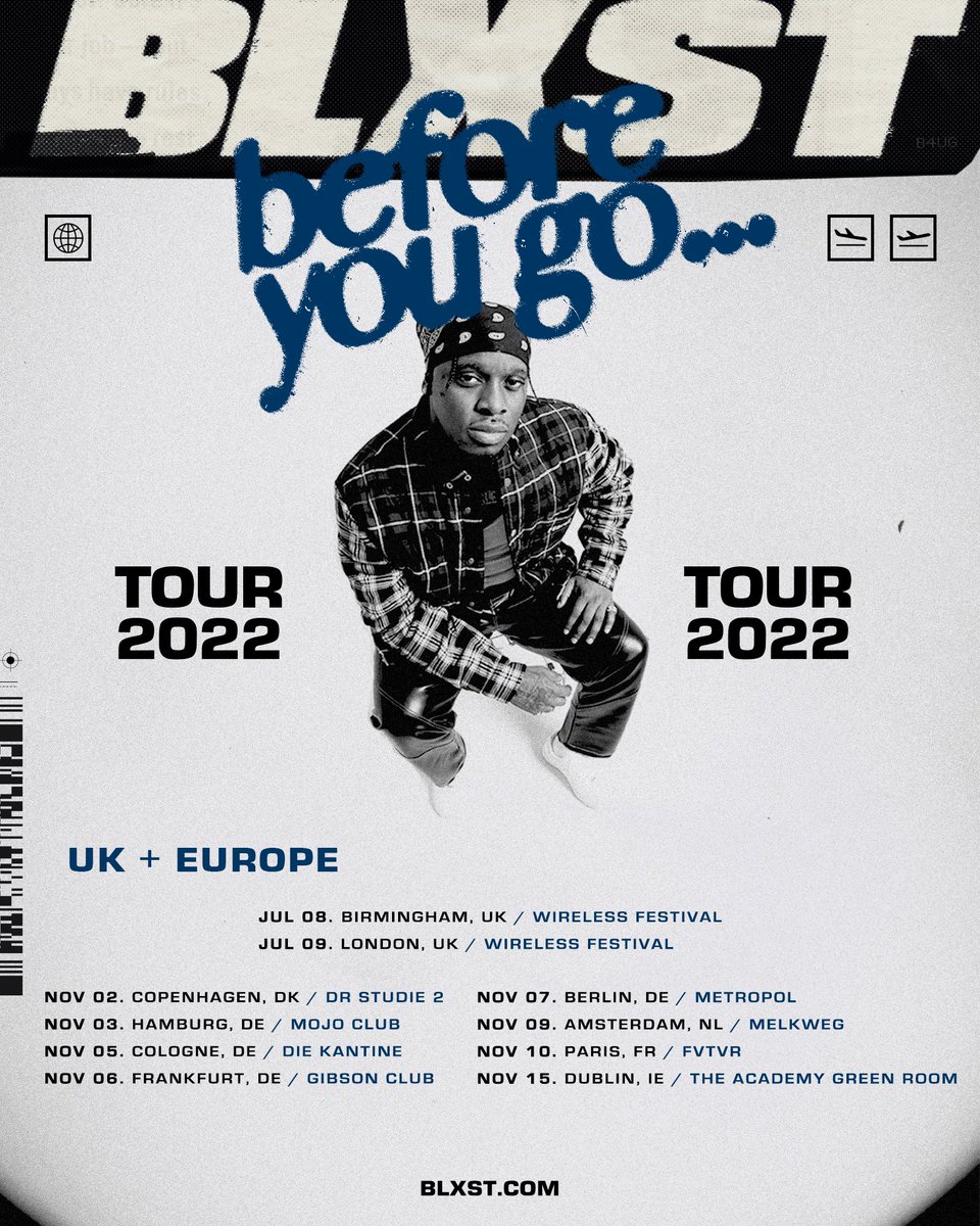 BLXST's tweet photo. 🍾🍾🍾🍾 proud to announce “ Before You Go Tour “ tickets available on friday 10am , see y’all sooner than later 🛩 https://t.co/rRLgOS24Xh