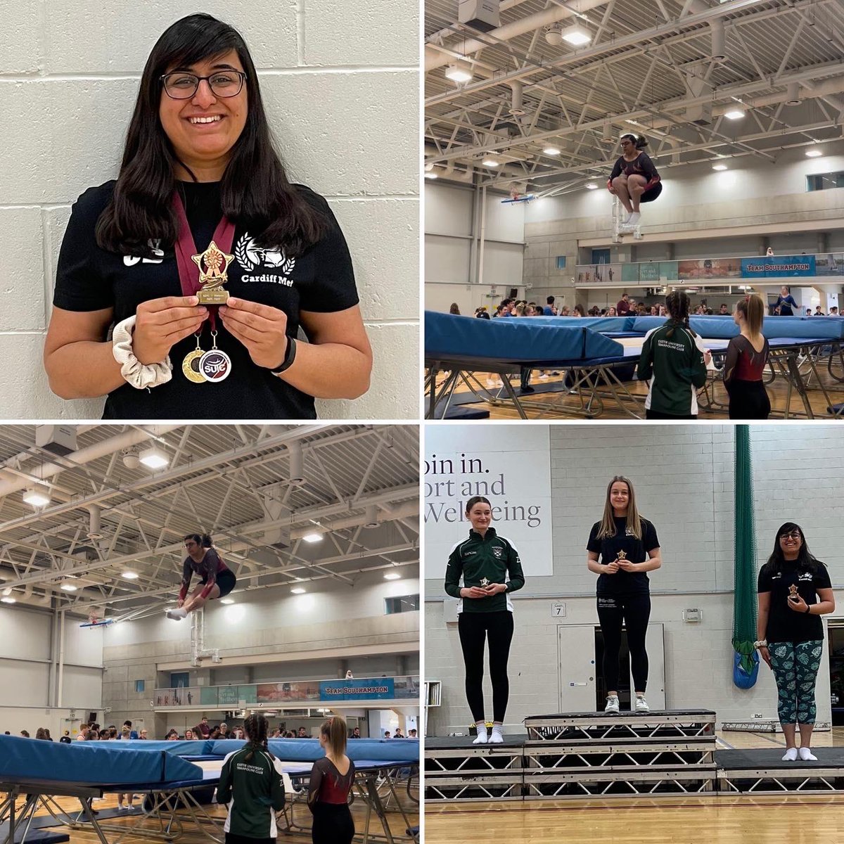 BMS_Sacha's tweet photo. This past weekend marked the last SUTL trampolining competition of the year - and probably my last competition as a #CardiffMet student 🏹
Not only did I win my first medal, but I ended up winning two… and a bronze trophy too!!🥉🥇🏆
#WorkLifeBalance #StudyHardPlayHard https://t.co/xmZ7sj3Sfr