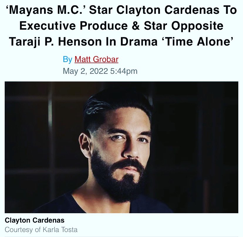 ClaytonsAngels's tweet image. EXCITING NEWS 

‘Mayans M.C.’ Star Clayton Cardenas To Executive Produce &amp;amp; Star Opposite Taraji P. Henson In Drama ‘Time Alone’

deadline.com/2022/05/mayans…