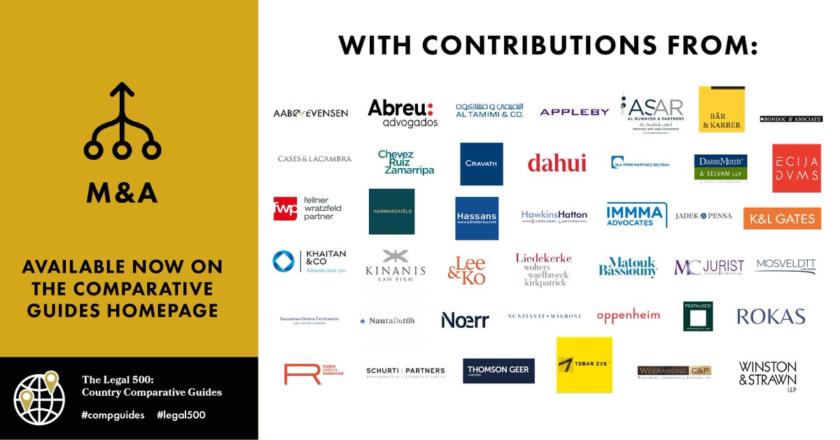 thelegal500's tweet photo. The Legal 500: M&amp;A Country Comparative Guide, in association with our fantastic contributing editor @Cravath, is now live at https://t.co/UUbp9e6QHY. 

A huge thank you to all of our contributors!

#Mergers #Acquisitions #manda #Legal500 #CompGuides https://t.co/IyQmNY6KHg