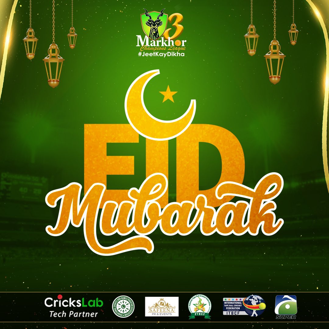 MarkhorLeague's tweet photo. Wishing you a very happy eid mobarak from the MCL family ❤️

#MCL2022 #eidmubarak #cricket #TapeBallCricket #Pakistan https://t.co/m4BswJwlAW