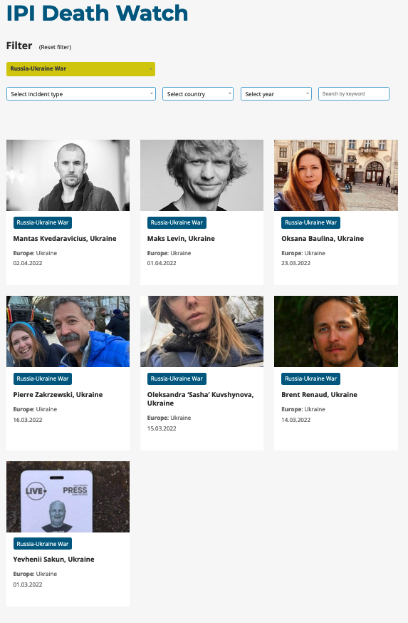 globalfreemedia's tweet photo. At least, seven journalists and media workers have been killed in #UkraineRussiaWar and there is evidence that two more may have been killed by Russian troops in occupied territory. Dozens others have been injured, according to #IPITracker

Analysis: https://t.co/co0EO5uIGE https://t.co/siC6jNuJLK