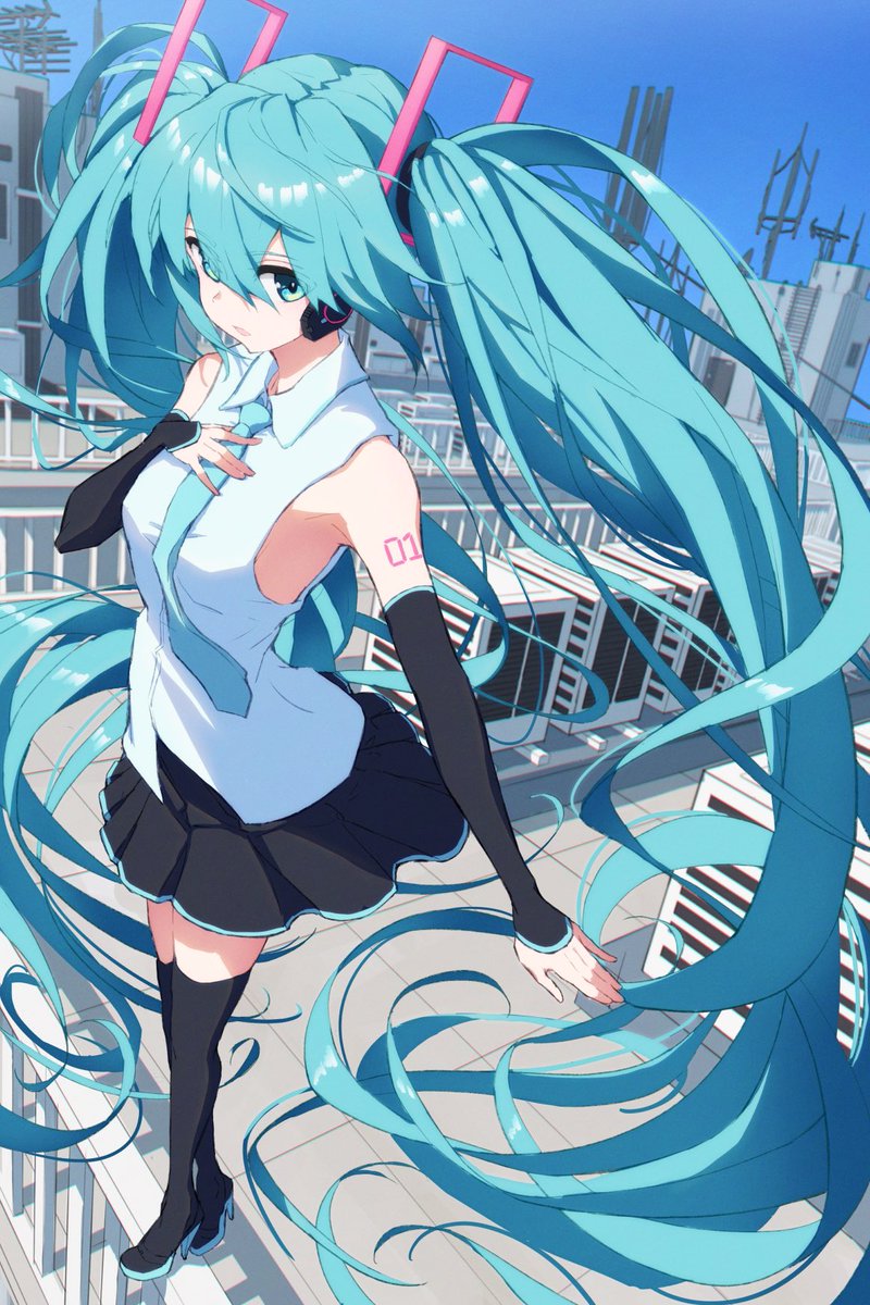 hatsune miku 1girl solo long hair twintails necktie skirt very long hair  illustration images