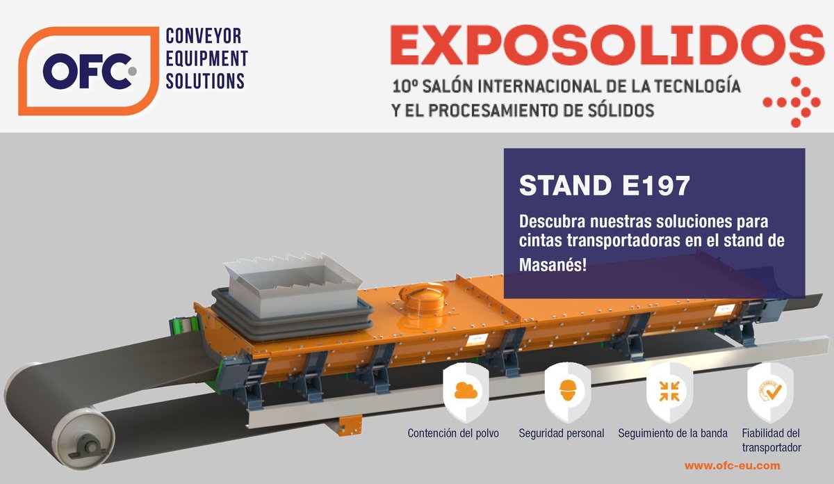 OptimConveyors's tweet photo. @EXPOSOLIDOS Stand 197 Masanés
Optim'Auge es el único sistema para la optimización global de la zona de recepción de sus cintas transportadoras: 0 derrames, estanqueidad total, centrado de la cinta, seguridad total de las personas, sin mantenimiento durante años.
#EXPOSOLIDOS https://t.co/ng3dsnVuvQ