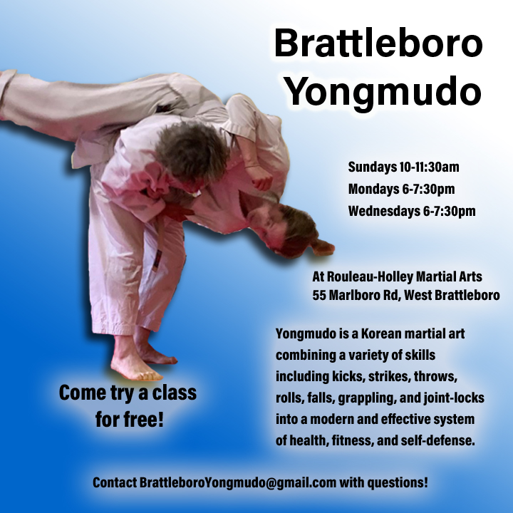 brattleboroYMD's tweet photo. New! Classes at Rouleau-Holley's Martial Arts in West Brattleboro
#yongmudo is Korean #jujitsu for #selfdefense. Classes are Mon/Wed 6-7:30p, and Sundays 10a-11:30a 

#martialarts #hapkido #judo #brattleborovt #Brattleboro https://t.co/p2rMjAEaqj